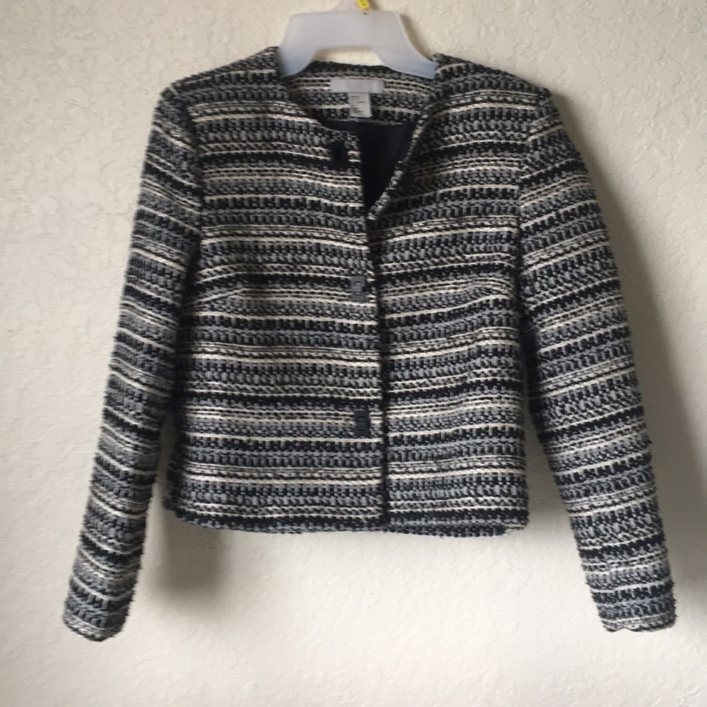 Black and white tweed jacket, blazer.